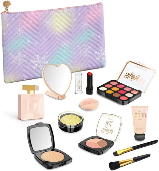 Pretend Makeup Kit for Girls, 12 Pcs Kids Cosmetic Pretend Play Beauty Make Up Set, Not Real Eye Shadow Blush Palette Lipstick w