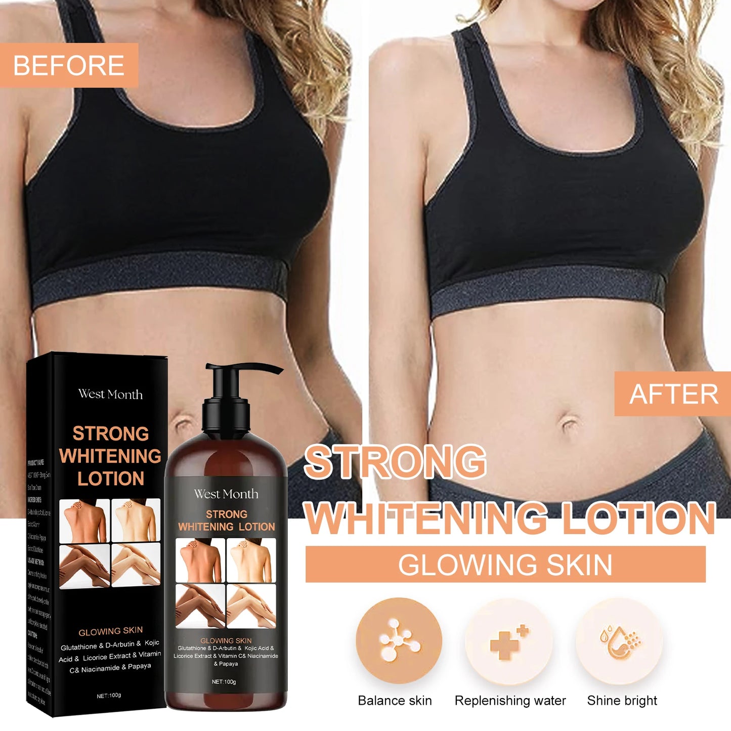 West Month 100ML Strong Whitening Cream Lasting Hydrating Nourishing Improve Dull Skin Balance Skin Glowing Body Care Lotion