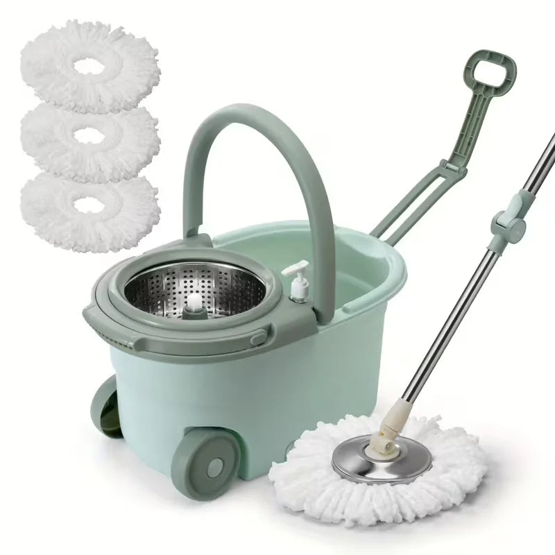 Spin Mop And Bucket with Wringer Set On Wheels, 360 Spinning Mop with Stainless Steel Handle for All Hard Surfaces
