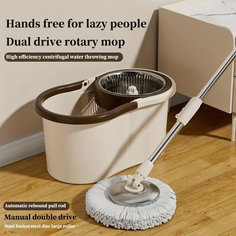 Spin Mop And Bucket with Wringer Set On Wheels, 360 Spinning Mop with Stainless Steel Handle for All Hard Surfaces