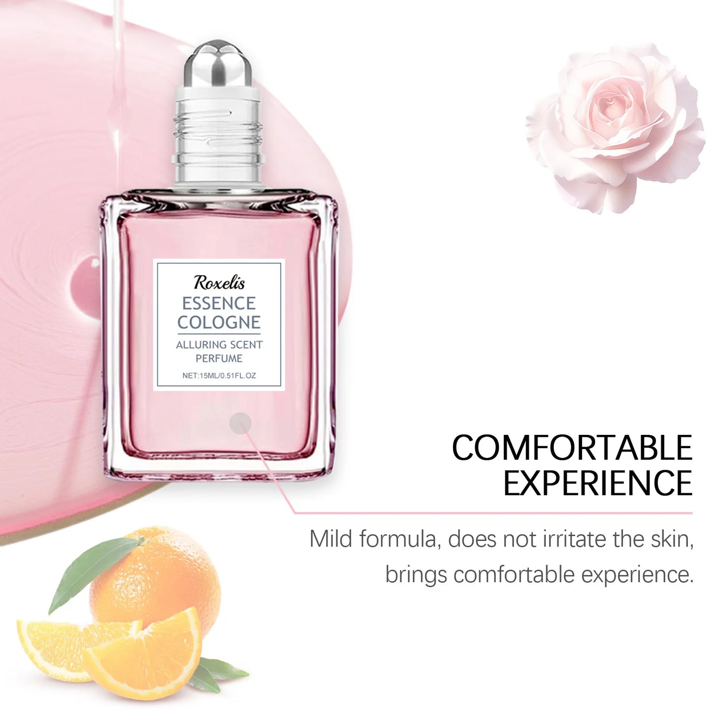 Roxelis 15ml Pink Rose Floral Scent Perfume Roll-On Oil Refreshing Deodorant Lasting Charming Romantic Attraction Perfume Roller