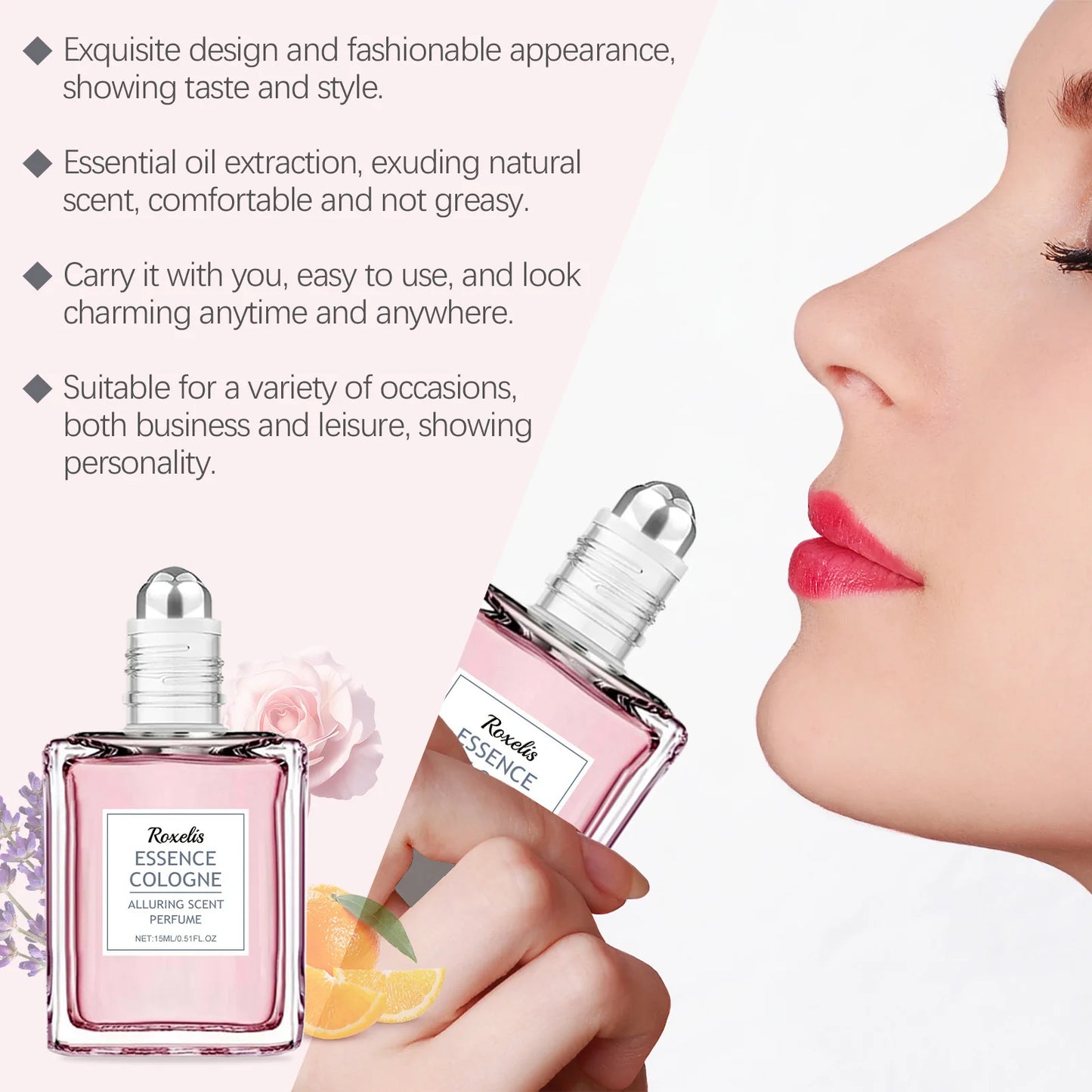 Roxelis 15ml Pink Rose Floral Scent Perfume Roll-On Oil Refreshing Deodorant Lasting Charming Romantic Attraction Perfume Roller