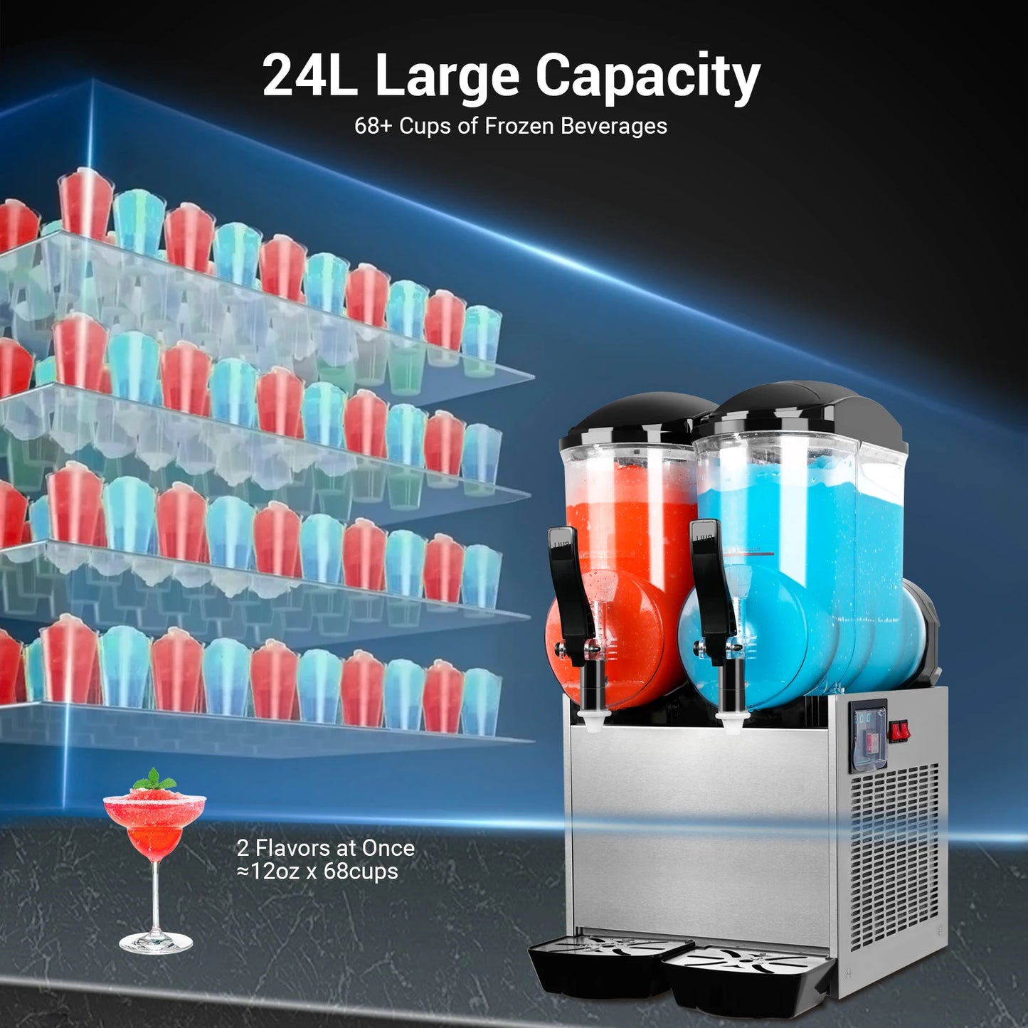 Commercial 6.4 Gal Margarita Machine 1050W Large Capacity Electric Slushy Frozen Drink Maker 24L Icy Treats Kitchen Appliance