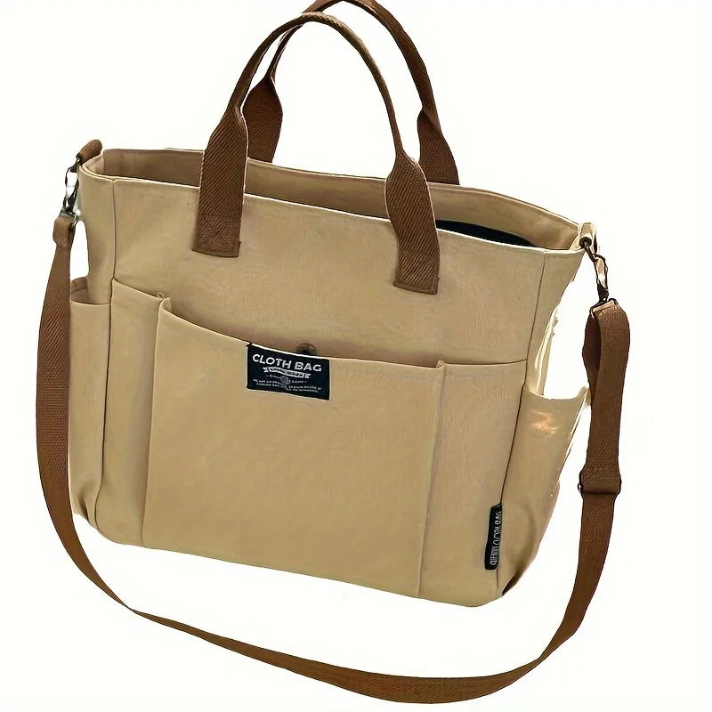 Women's Multi-Pocket Tote Bag, Vintage Canvas Shoulder Bag, Multi-functional Crossbody Bag for Daily Use