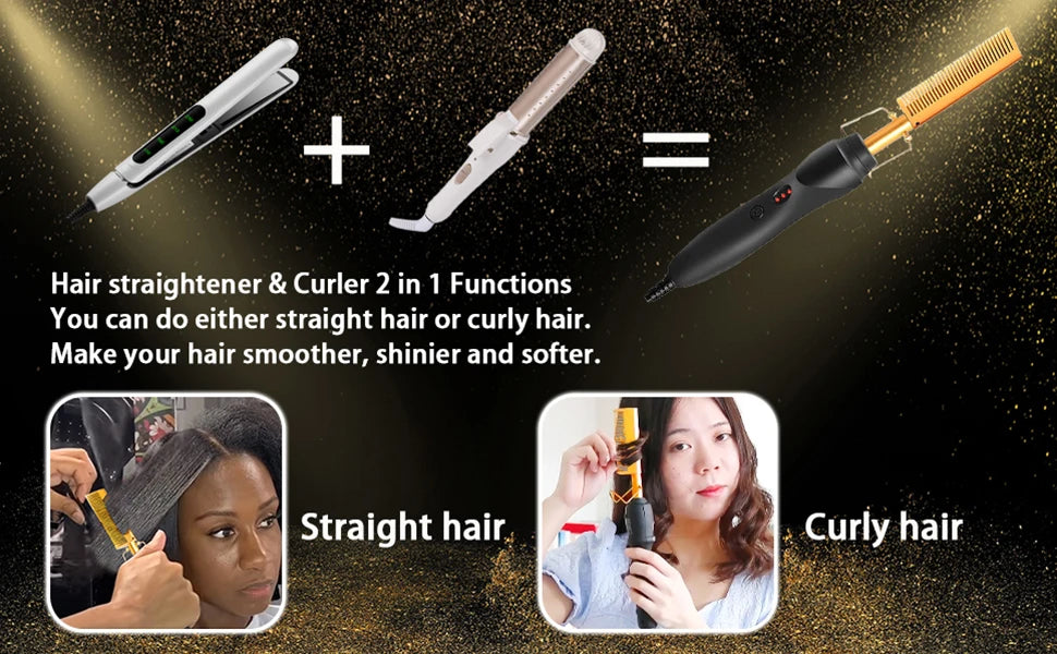 Goiple Electric Hot Comb Hair Straightenerm Curling Iron for Natural Black Hair Wigs Pressing Combs with Wig Glue Hair Wax Stick
