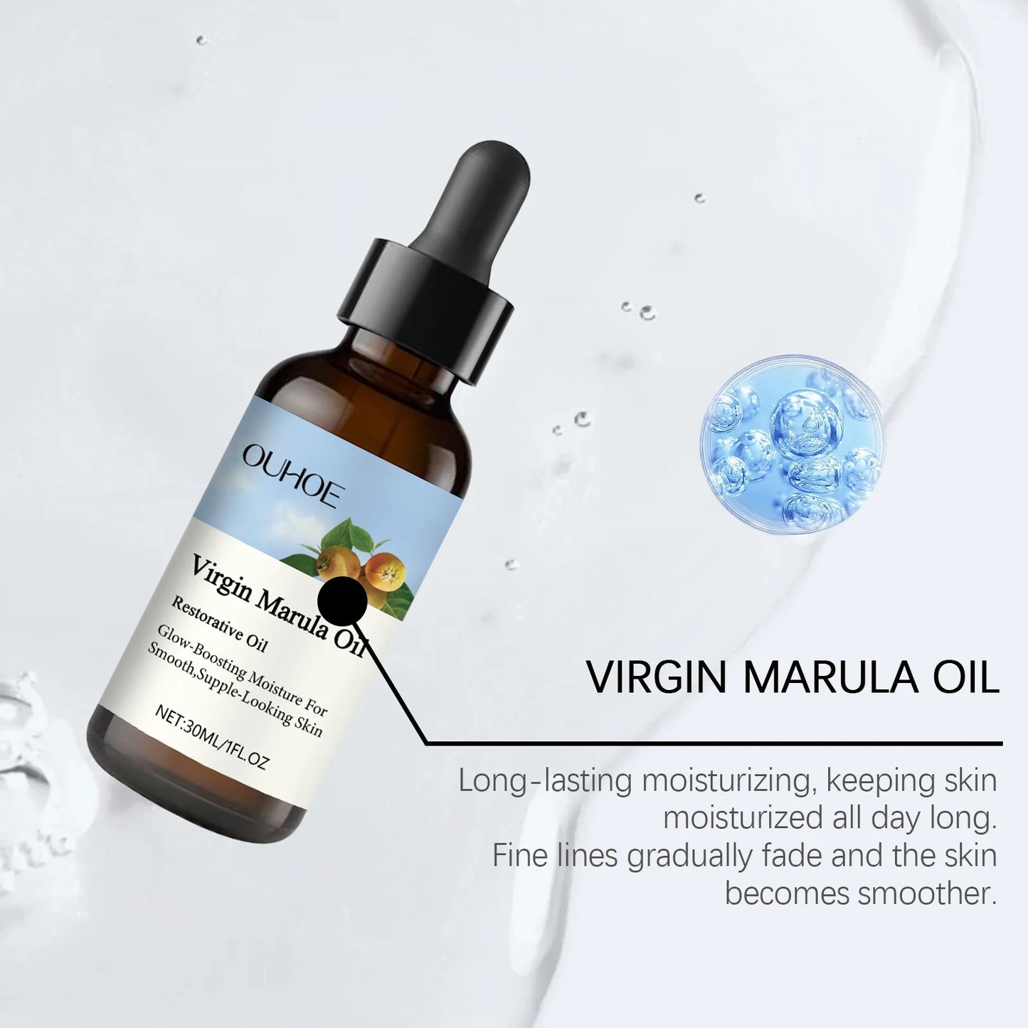 Ouhoe 30ml Virgin Marula Face Care Oil Facial Moisturizing Tightening Shrink Pores Improve Dryness Massage Firming Essence Oil