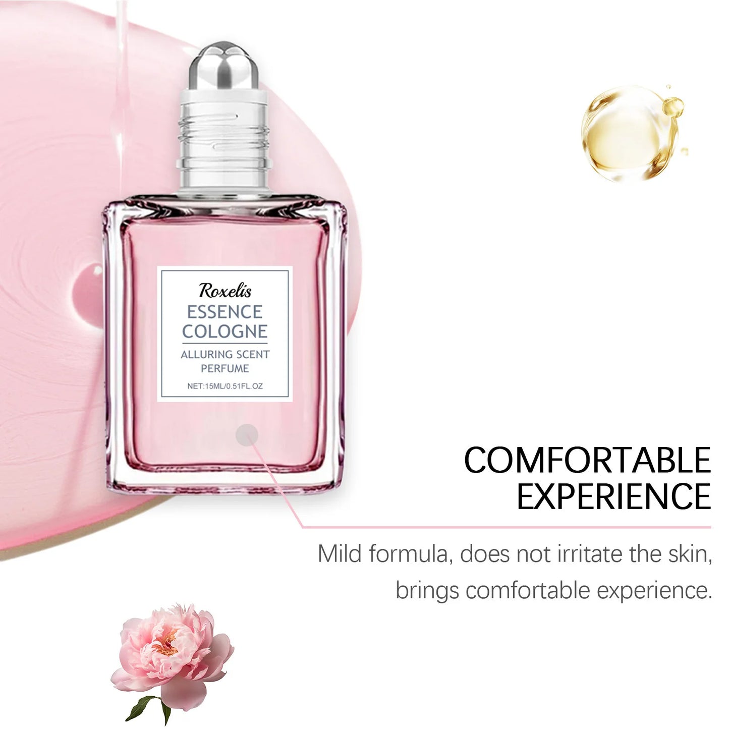 Roxelis 15ml Pink Rose Floral Scent Perfume Roll-On Oil Refreshing Deodorant Lasting Charming Romantic Attraction Perfume Roller