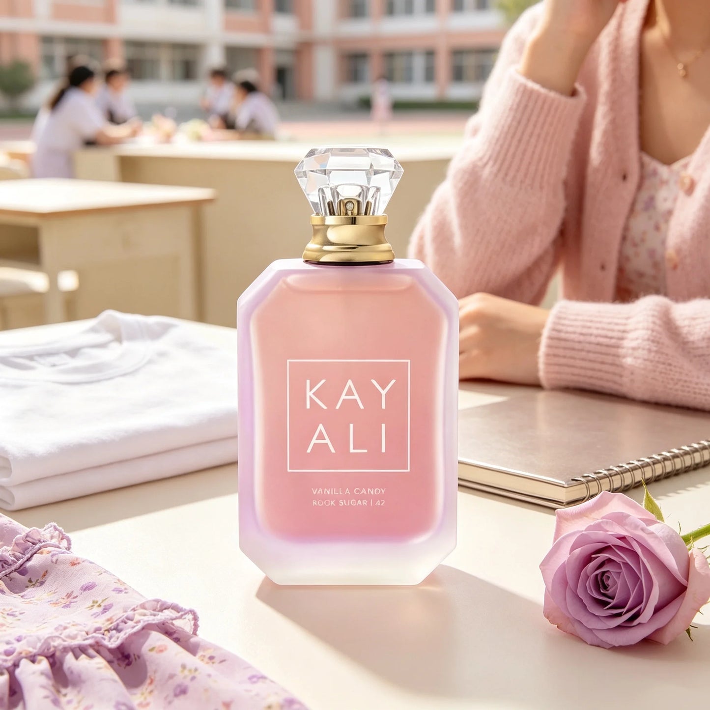 Kay Ali Pink Rose Sugar Perfume Gender Neutral Complete Lavender Pink Gift Box Matte Gradient Pink Multi-Faceted Octagonal Vessel Shiny Diamond Crystal Top Lush Soft Creamy Rose Vanilla Candy Fragrance Blogger Aesthetic Trave