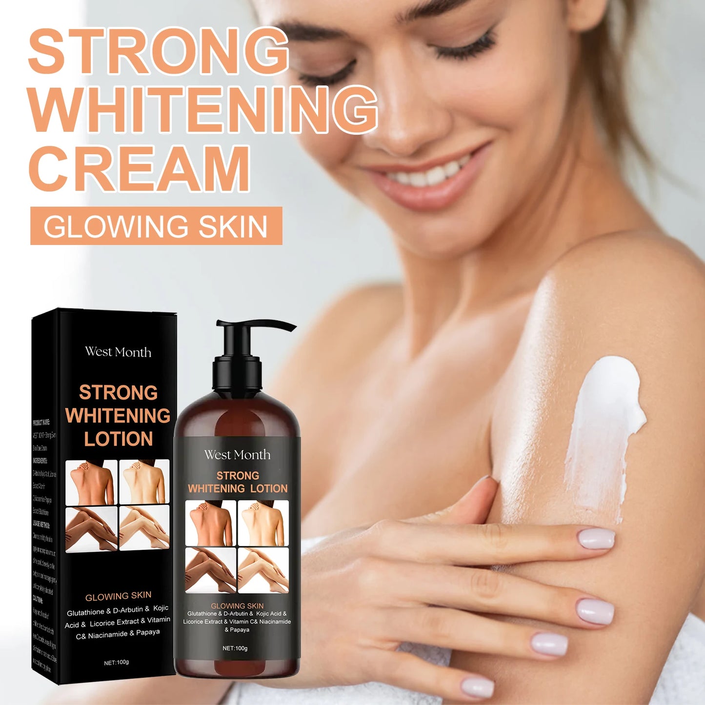 West Month 100ML Strong Whitening Cream Lasting Hydrating Nourishing Improve Dull Skin Balance Skin Glowing Body Care Lotion