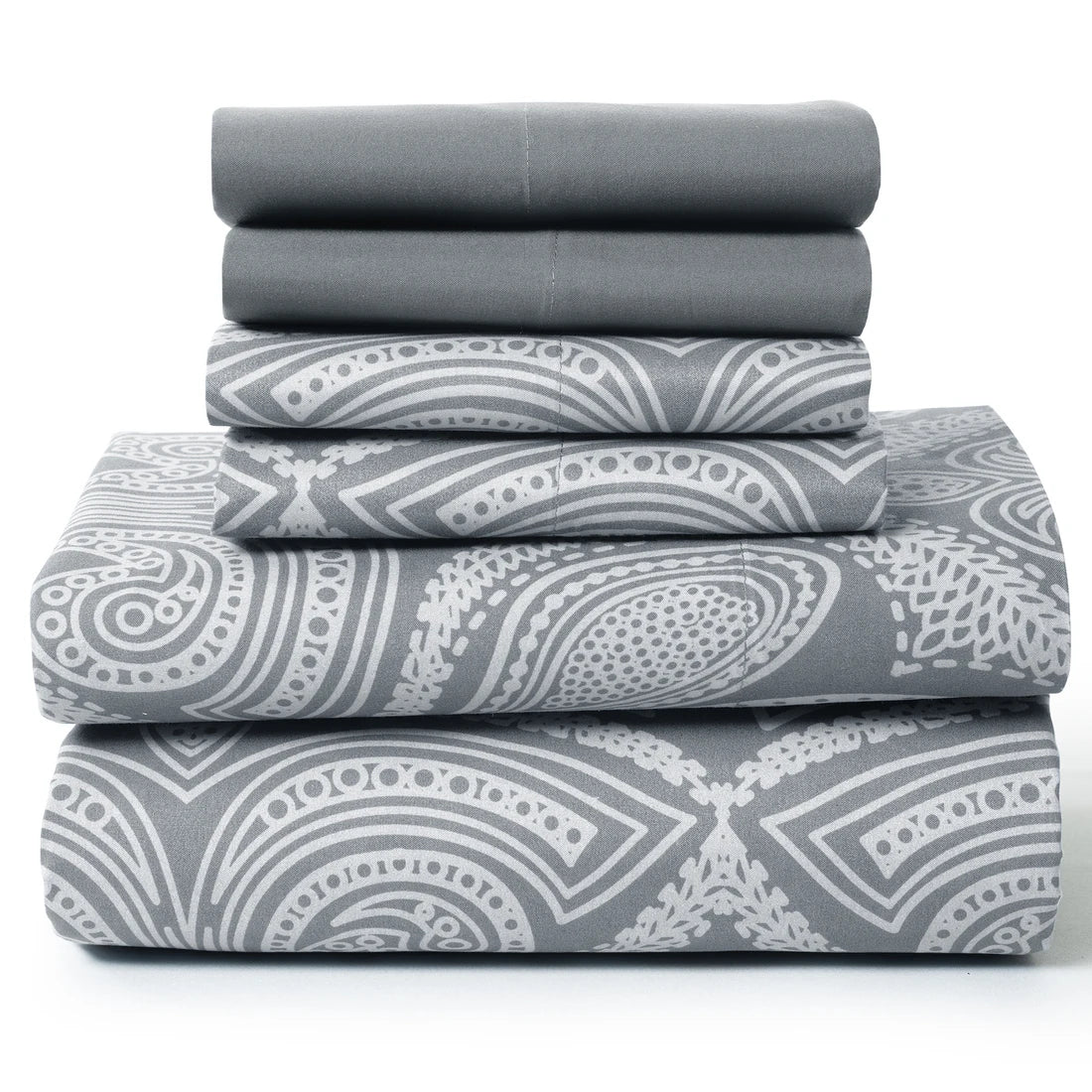 LUX Décor Paisley Sheet Set – 6 Piece Ultra-Soft Microfiber Bed Sheets with Flat Sheet, 16 Inches Deep Pocket Fitted Sheet