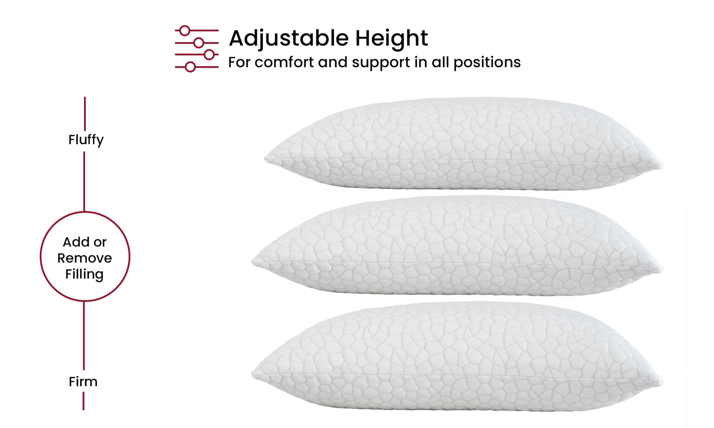 Lux Decor Shredded Memory Foam Pillows 2 Pack with Washable Cover - Adjustable Loft Breathable Stone Pattern