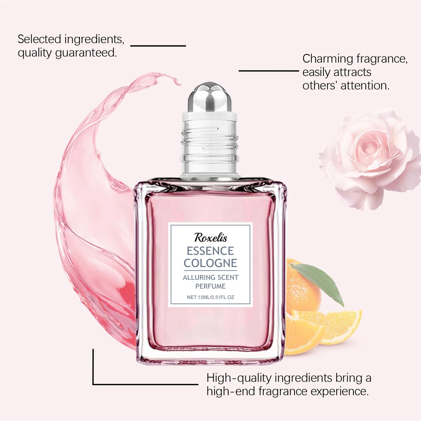 Roxelis 15ml Pink Rose Floral Scent Perfume Roll-On Oil Refreshing Deodorant Lasting Charming Romantic Attraction Perfume Roller