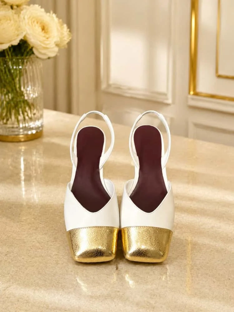 04-2026 New Women's Classic Luxury Square-Toe Color-Block Sandals (details below) – Heel height: 6.5 cm