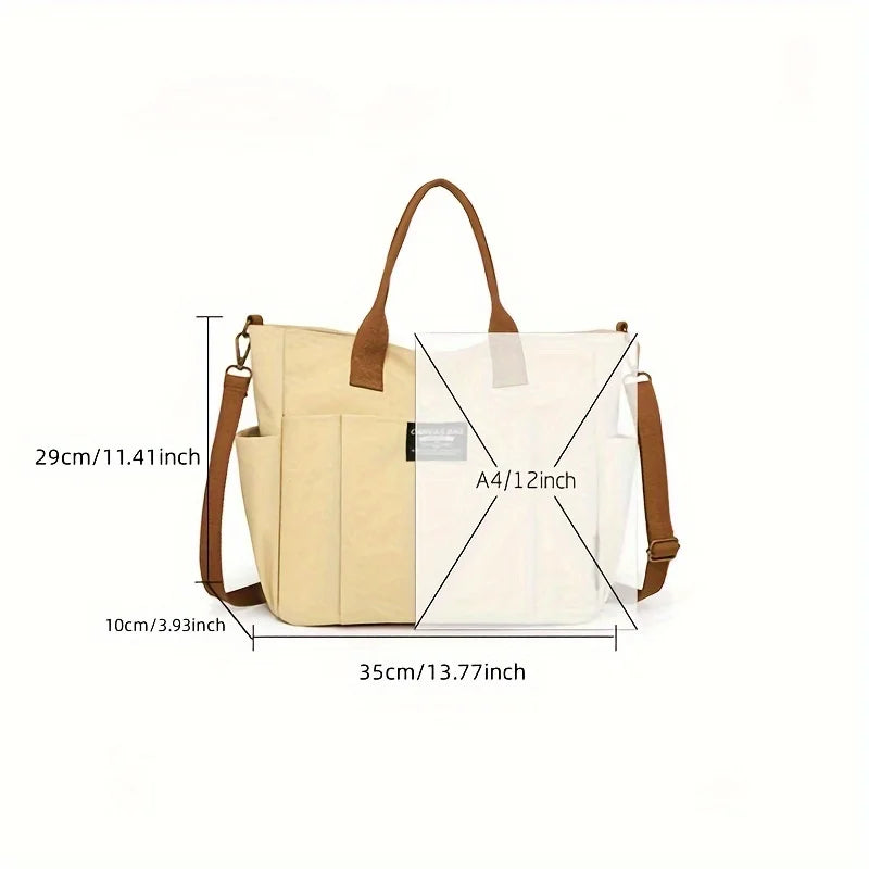 Women's Multi-Pocket Tote Bag, Vintage Canvas Shoulder Bag, Multi-functional Crossbody Bag for Daily Use