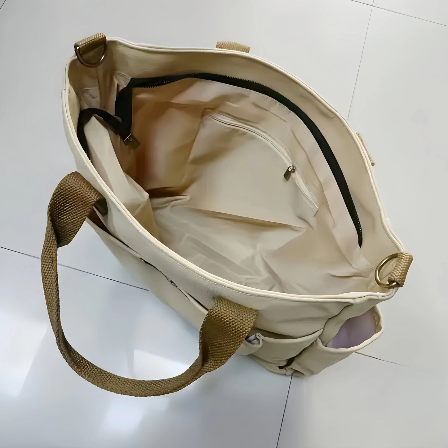 Women's Multi-Pocket Tote Bag, Vintage Canvas Shoulder Bag, Multi-functional Crossbody Bag for Daily Use