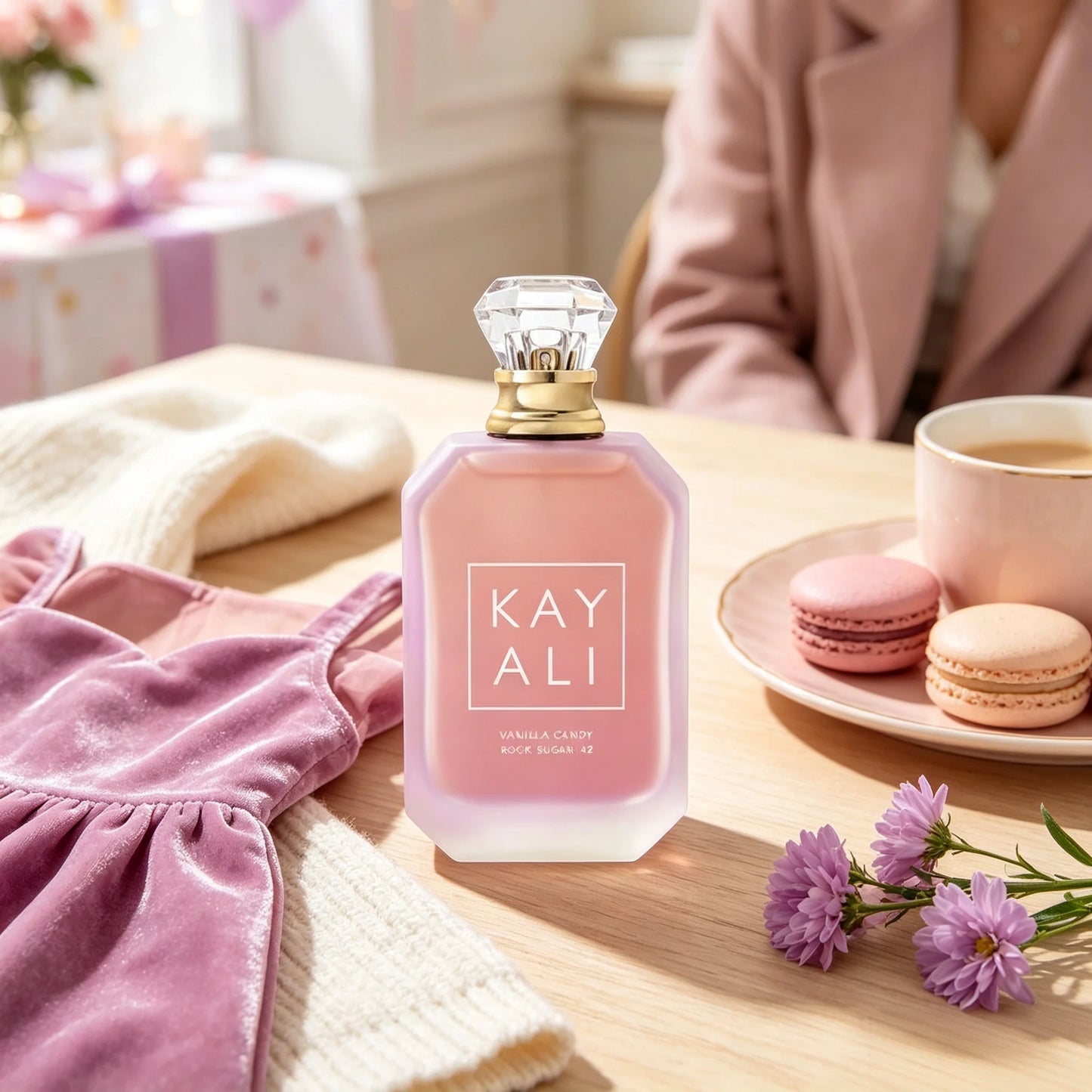 Kay Ali Pink Rose Sugar Perfume Gender Neutral Complete Lavender Pink Gift Box Matte Gradient Pink Multi-Faceted Octagonal Vessel Shiny Diamond Crystal Top Lush Soft Creamy Rose Vanilla Candy Fragrance Blogger Aesthetic Trave