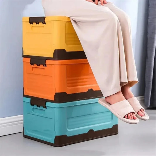 Foldable Plastic Storage Box with Lid, Collapsible Home Organizer Bin for Closet, Toys & Space Saving Storage