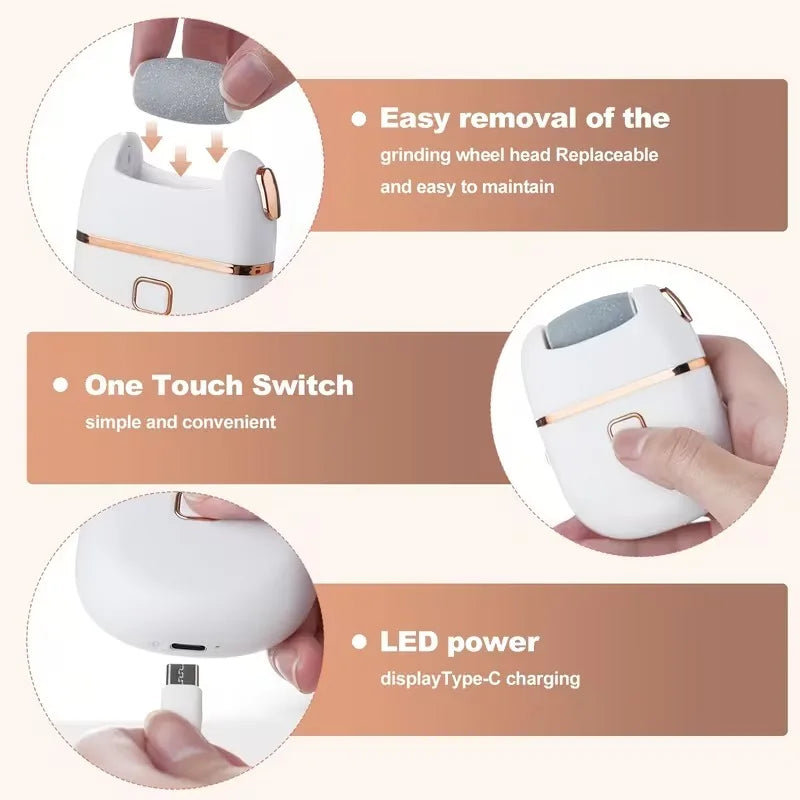 Electric Foot File Callus Remover Remover Rechargeable Pedicure Tool with 3 Grinding Heads for Dead Hard Cracked Dry Feet Skin