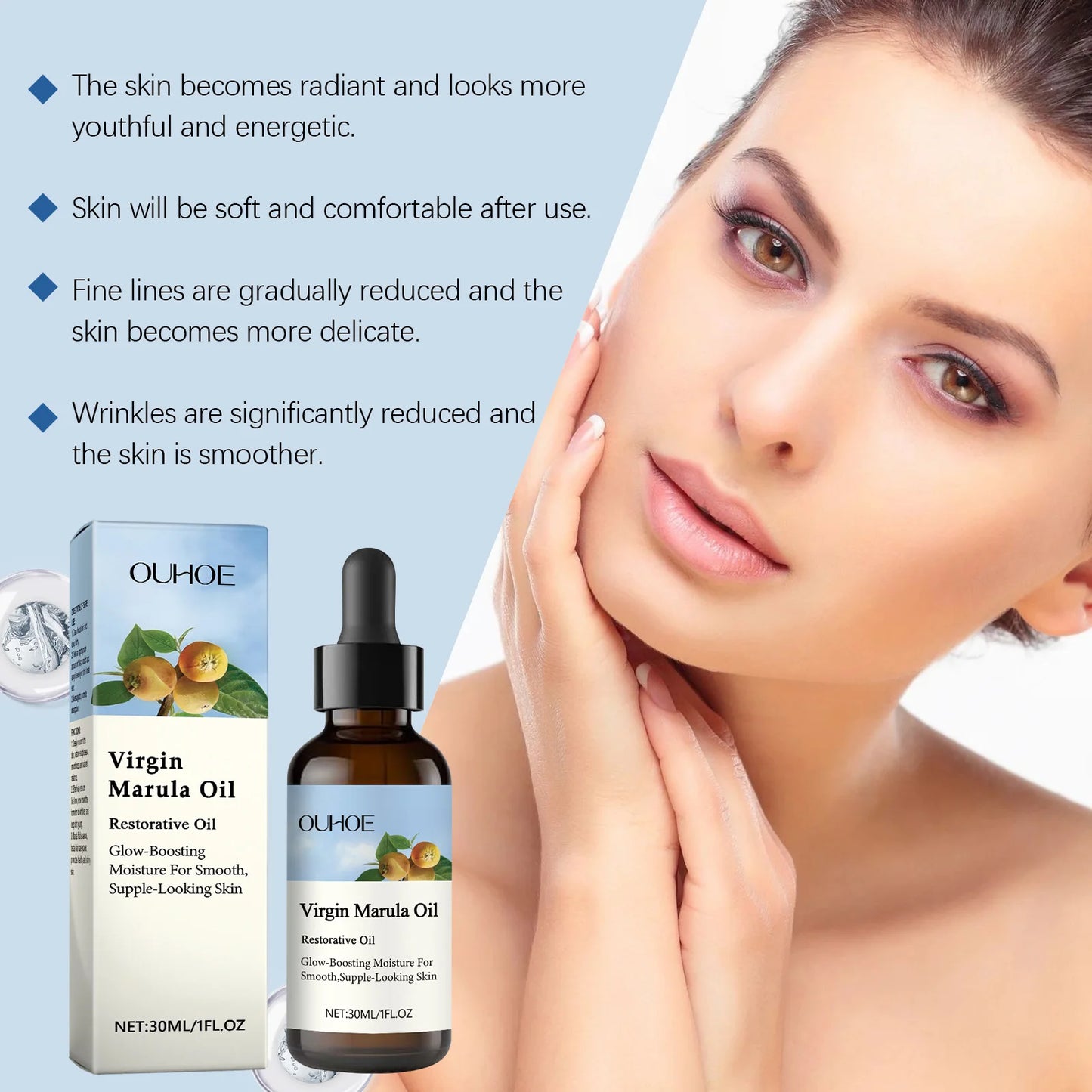 Ouhoe 30ml Virgin Marula Face Care Oil Facial Moisturizing Tightening Shrink Pores Improve Dryness Massage Firming Essence Oil