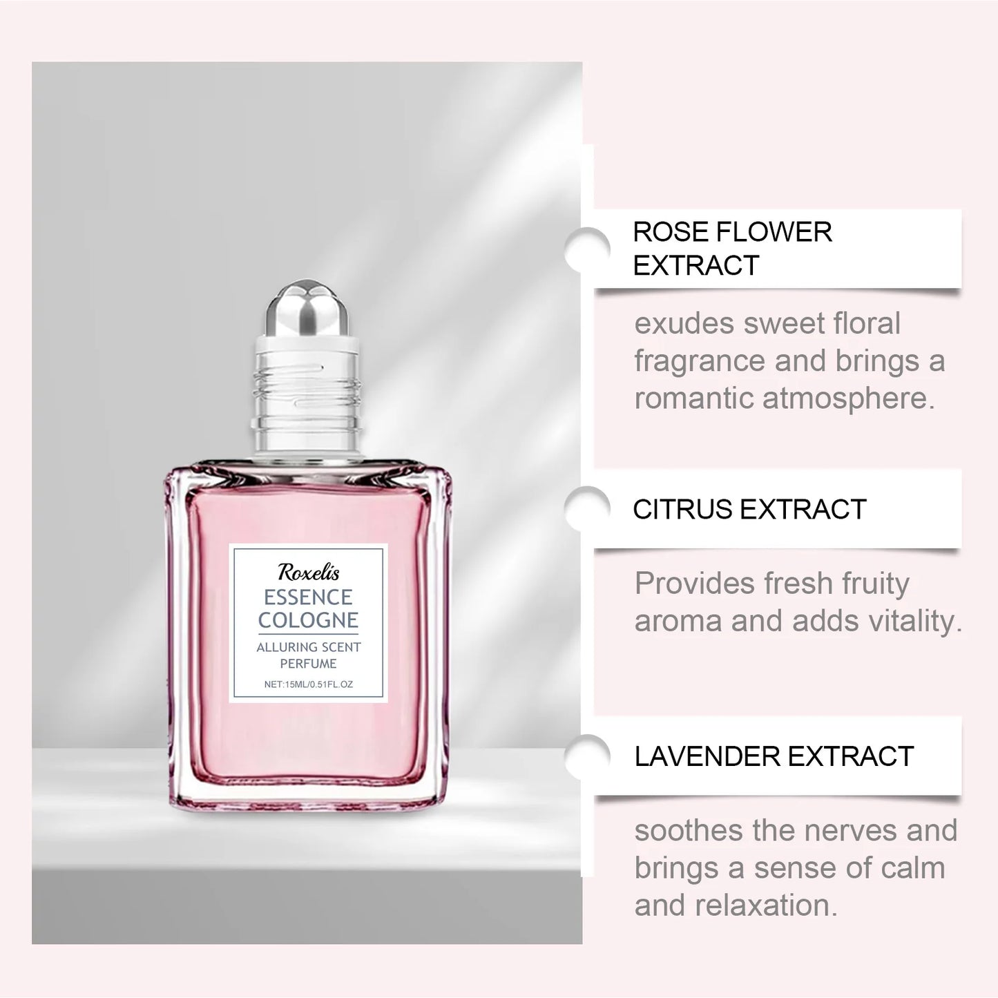 Roxelis 15ml Pink Rose Floral Scent Perfume Roll-On Oil Refreshing Deodorant Lasting Charming Romantic Attraction Perfume Roller