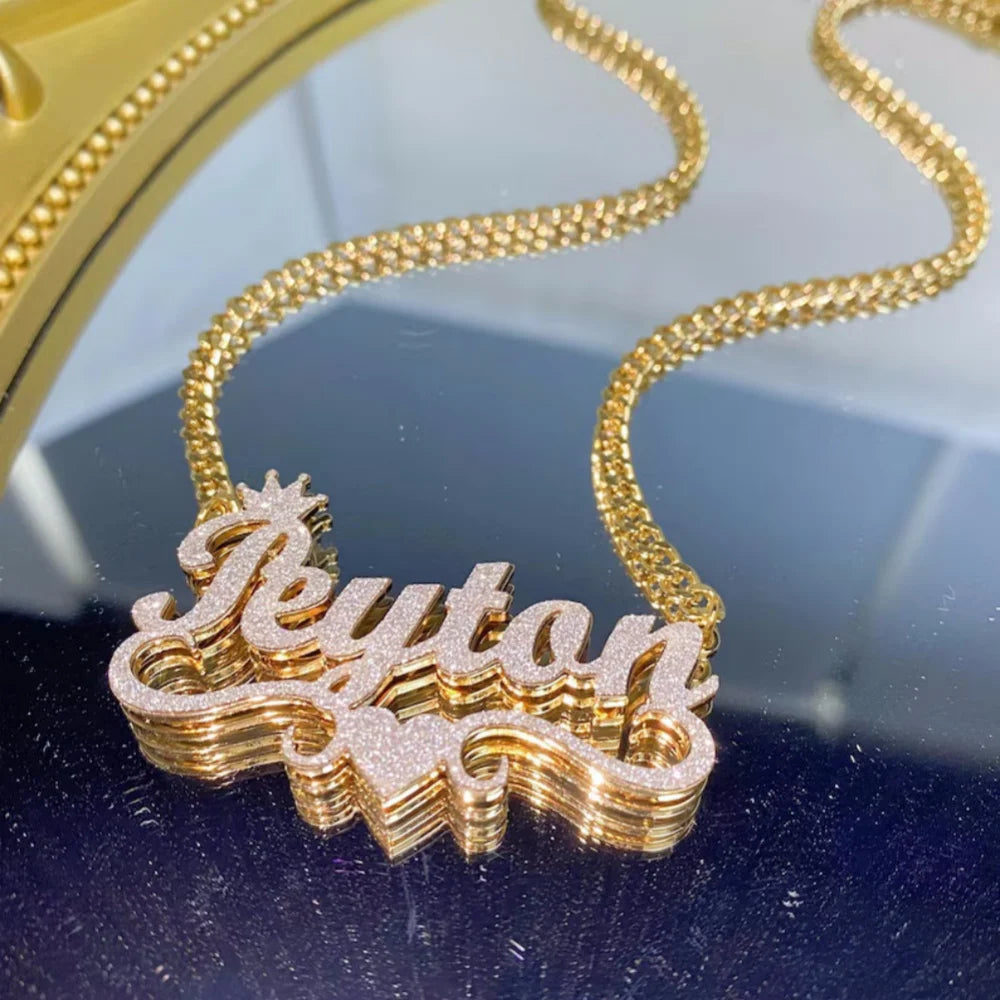 LeeChee Colorful Sticker Custom Double Layer Name Pendant Necklace Rainbow Sticker Necklace Jewelry Gift For Women