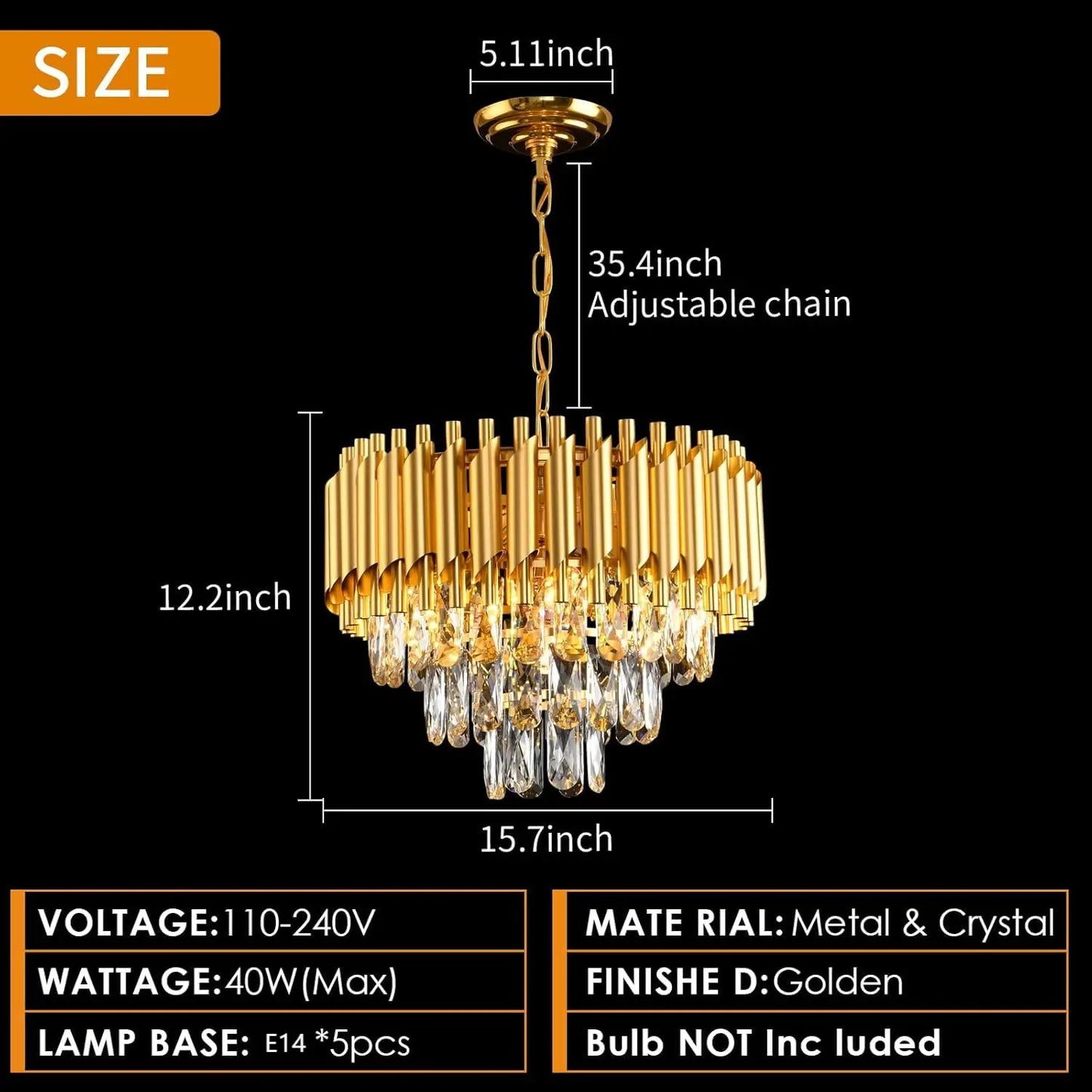 Modern Gold Crystal Chandelier, Luxury 3-Tier K9 Crystal Chandelier for Dining Room/Living Room/Kitchen Island/Bedroom