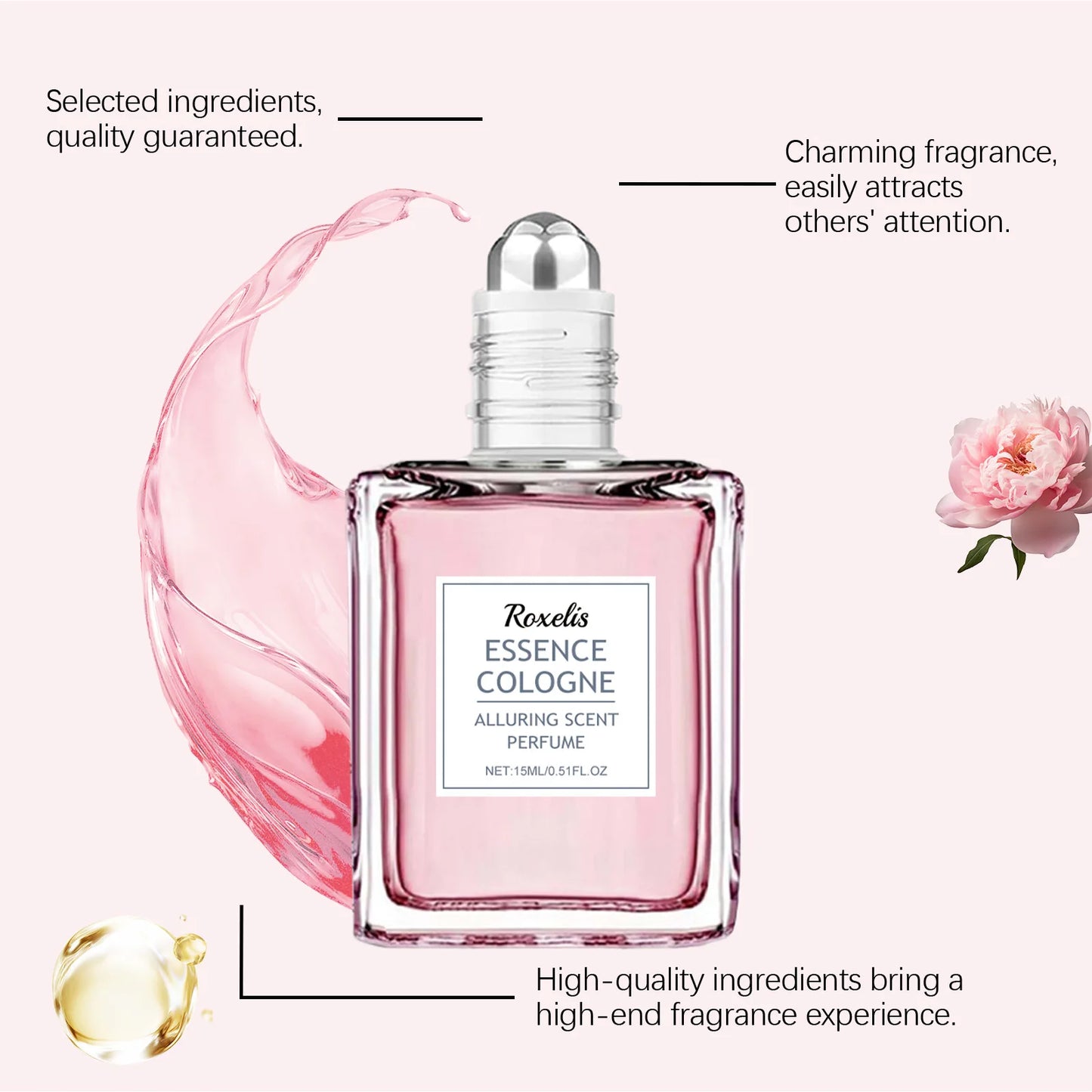 Roxelis 15ml Pink Rose Floral Scent Perfume Roll-On Oil Refreshing Deodorant Lasting Charming Romantic Attraction Perfume Roller