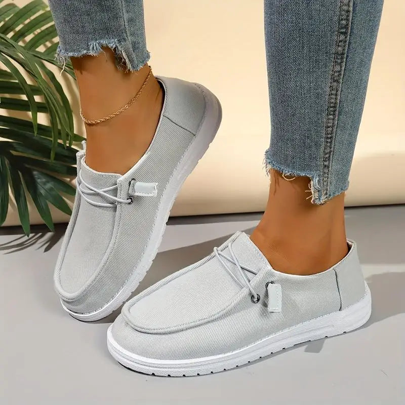 Ladies' Breathable Canvas Moccasins – Non-Slip Slip-On Loafers for Everyday Wear