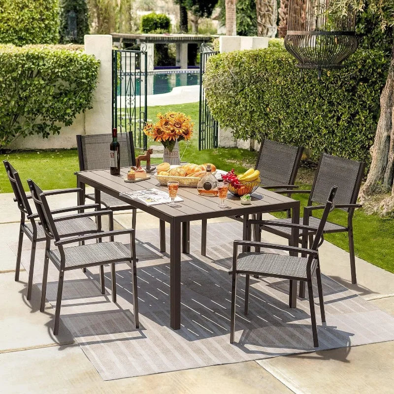 Homall Patio Dining Set 7 Pieces Outdoor Furniture with Large Table and 6 Textilene Chairs for Porch, Poolside, Yard and Garden