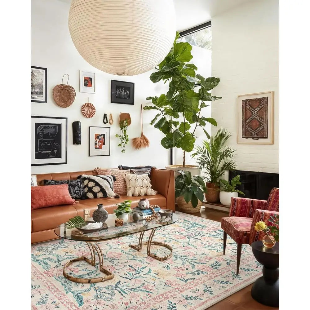 8x10 Bohemian Pink Area Rug, Soft and Non-Slip, Ideal for Living Rooms, Girls' Bedrooms, and Kids' Play Areas