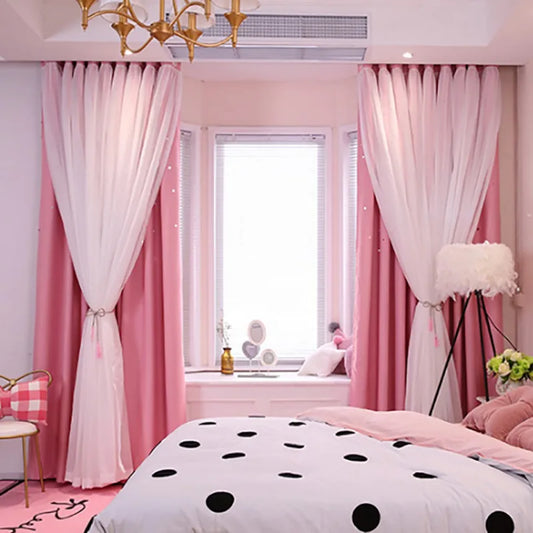 Curtains Blackout Curtains for Bedroom Window Decoration Double Layer Star Cut Out Aesthetic Living Room Decor Wall Home Curtain