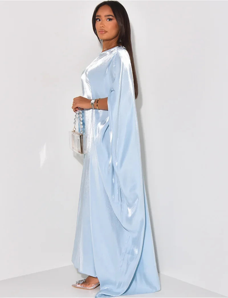 BWQ Women Loose O-neck Full Batwing Sleeve Long Maxi Dress Summer Satin Vintage Africa Streetwear Vestido Evening Dresses
