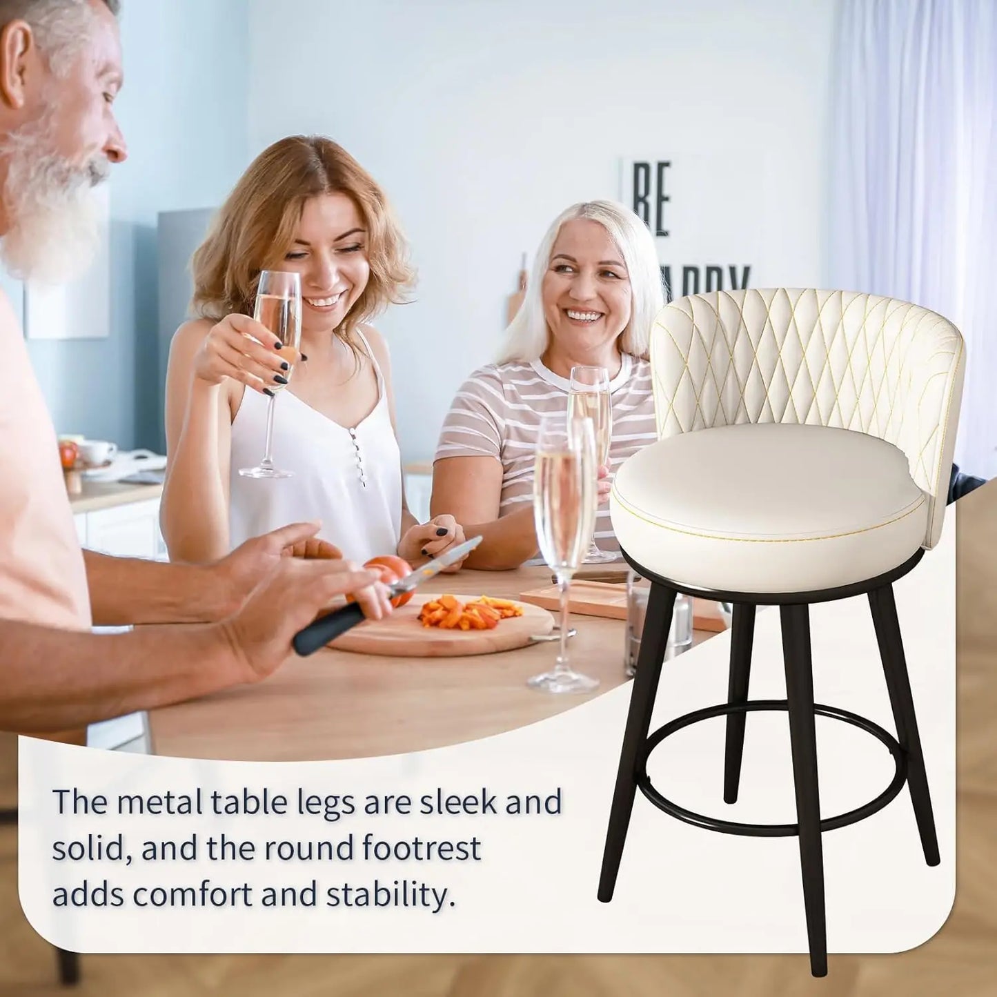 Bar Stools Set of 2, 27 Inch Barstools with Sturdy Legs, Leather Farmhouse Counter Height Bar Stool for Kitchen,, Customized
