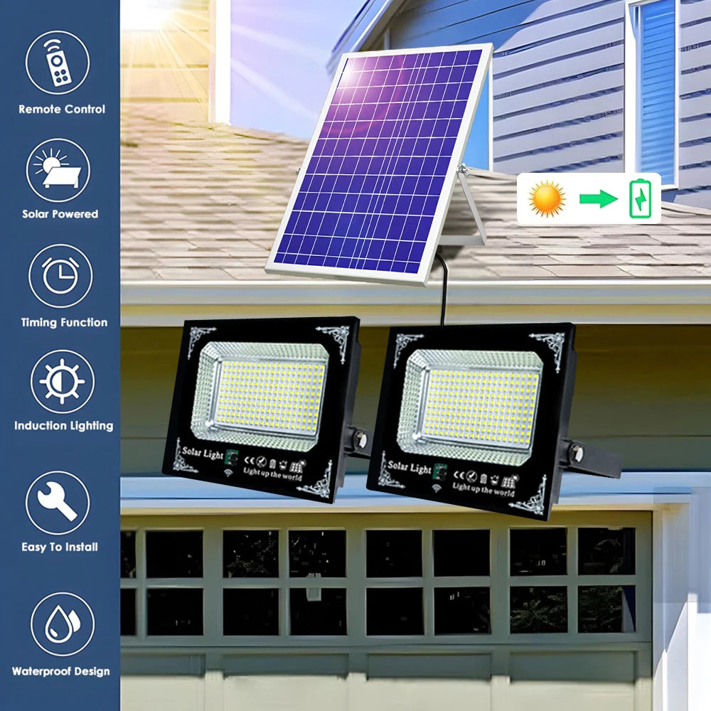 Powerful Led Solar Light High Bright 2 Head 6000mah Flood Light Waterproof Outdoor Garden Wall Light For Indoor Shed Barn Room
