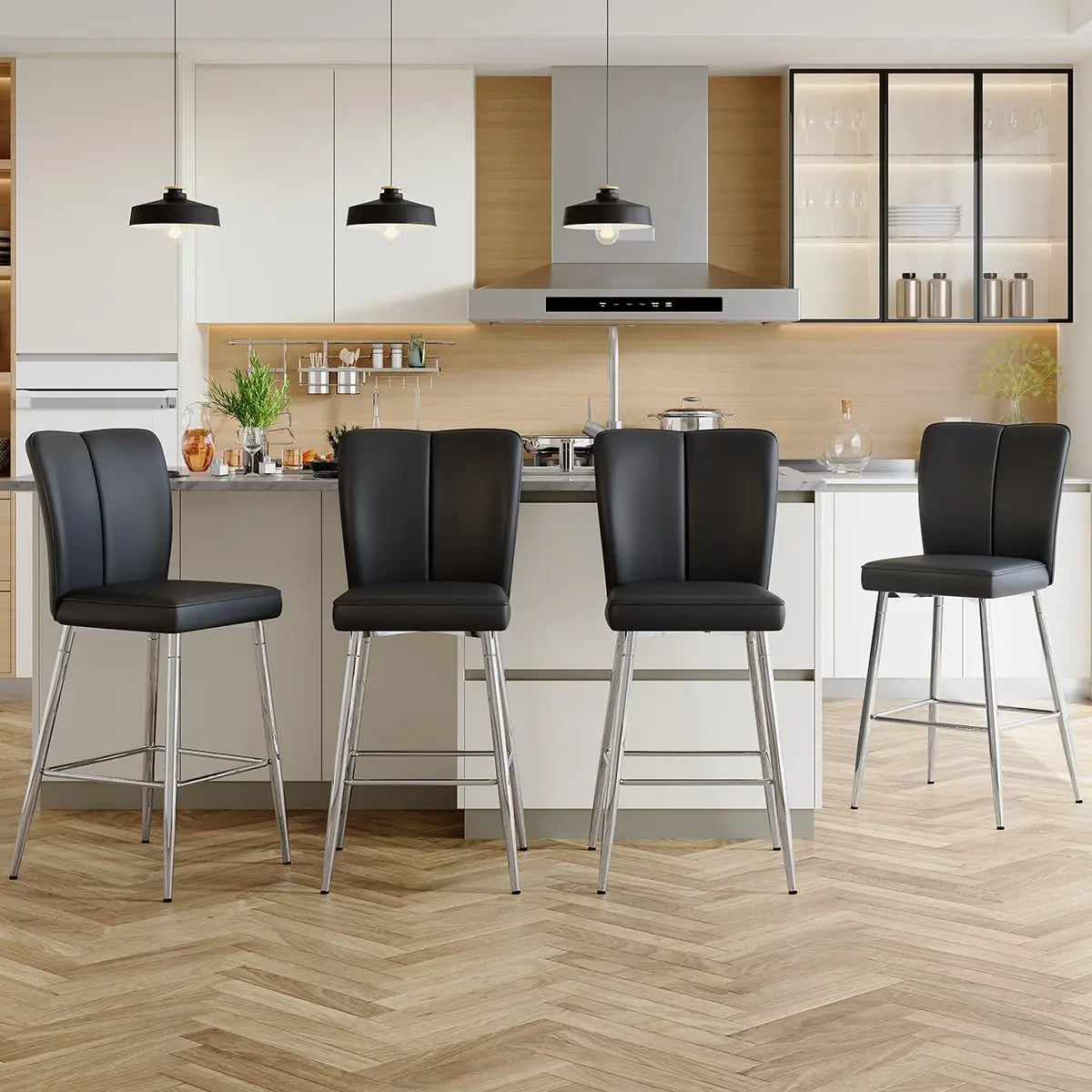 Counter Height Bar Stools Set of 4 - Kitchen Island Stools with Back,Black Barstools with Sturdy Metal Legs,Modern, Customized