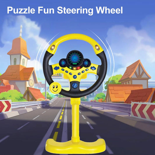 WANXIANGSTEERINGWHEELYELLOW-2192E-4 Simulation Steering Wheel Toys With Light Music Educational Portable Eletric Early Education