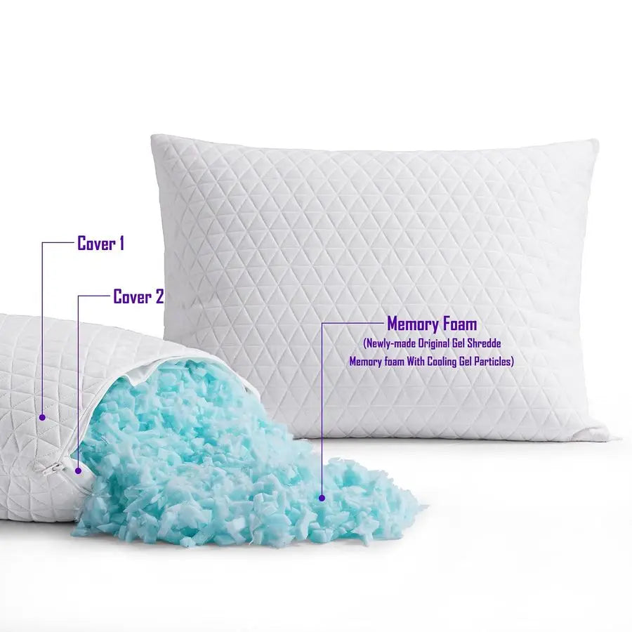 Memory Foam Pillows for Sleeping,Bed Pillows King Size Set of 2 Pack Cooling Adjustable,Good for Side and Back Sleeper with Wash