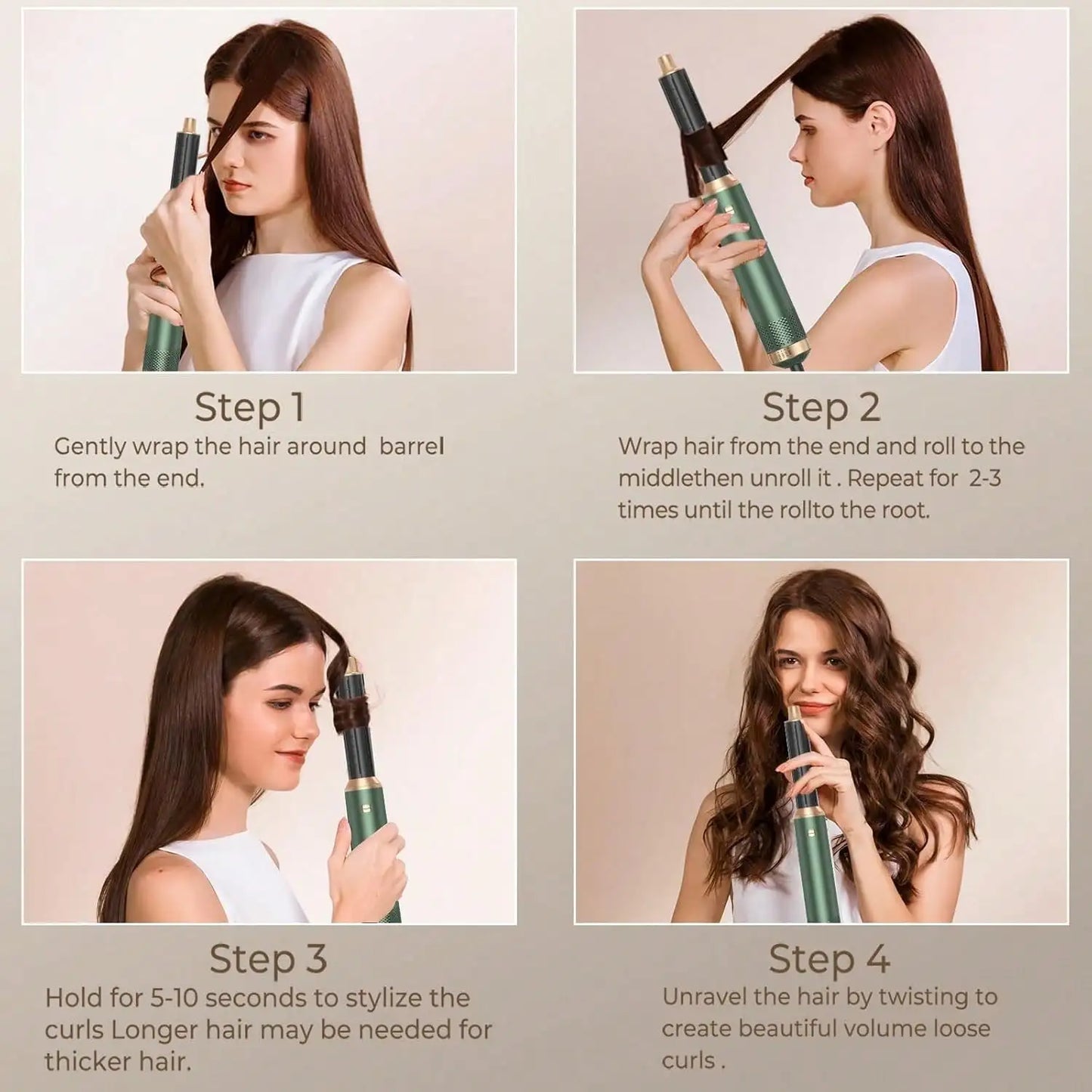 UKLISS 5-in-1 Green and Gold Air Styler: Perfect Valentine's Day Gift, 800W Power, for Curling Straightening, and Blow-drying