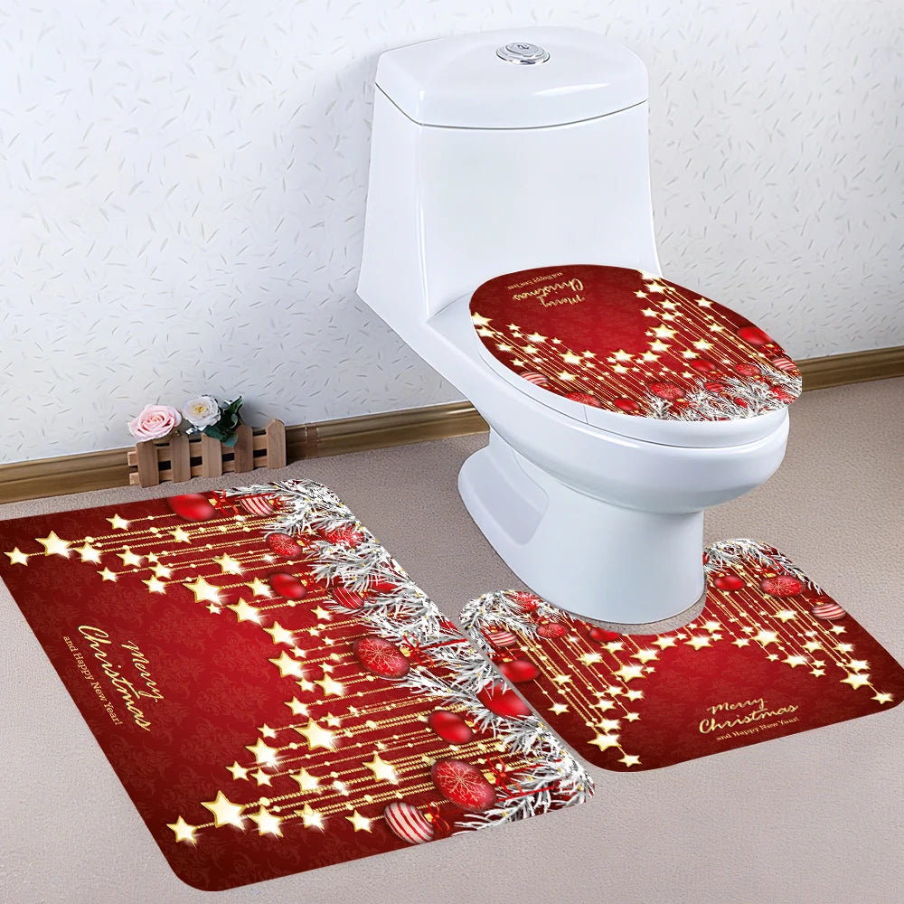 Christmas Bathroom Four-piece Set - Avant-garde Waterproof shower curtain, creating a complete bathroom kit