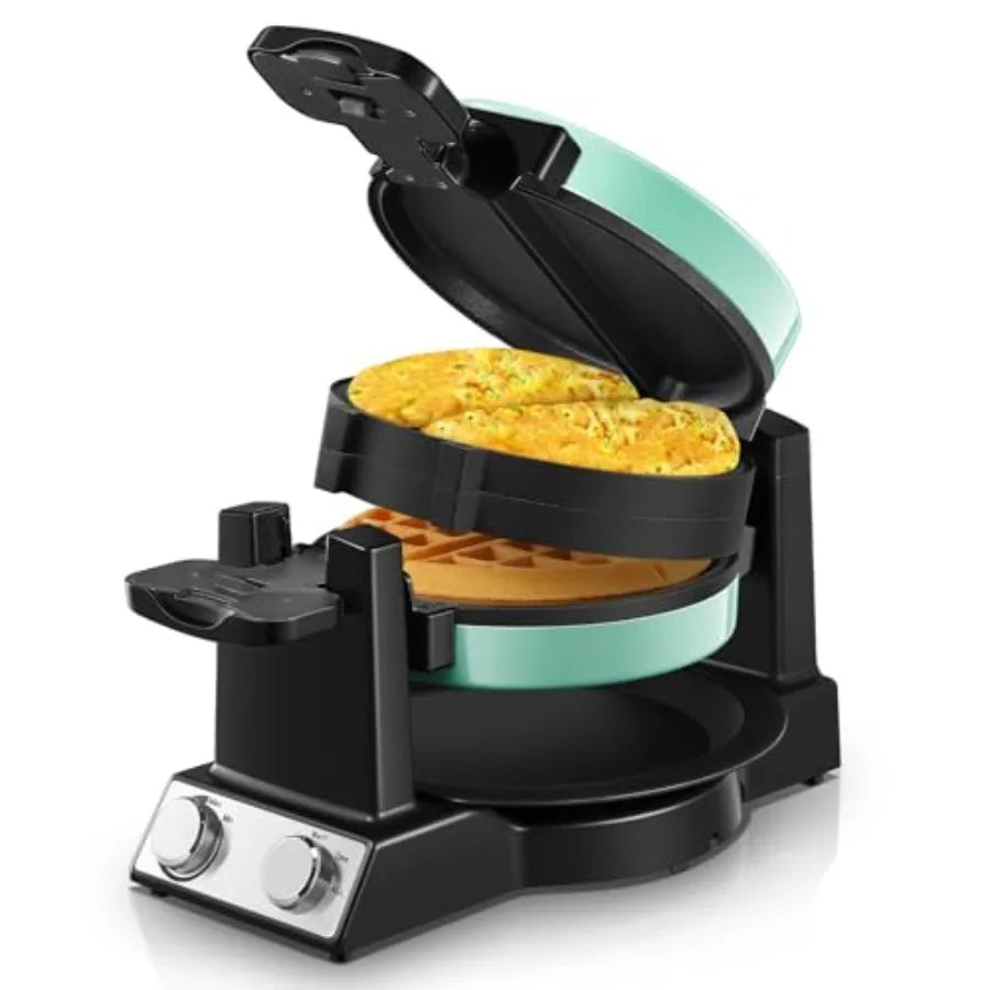 2-in-1 Omelette MakerWaffle Maker 1400W Mint Green Nonstick Pans Adjustable Browning Control 180 Flip Home Kitchen Appliance fo