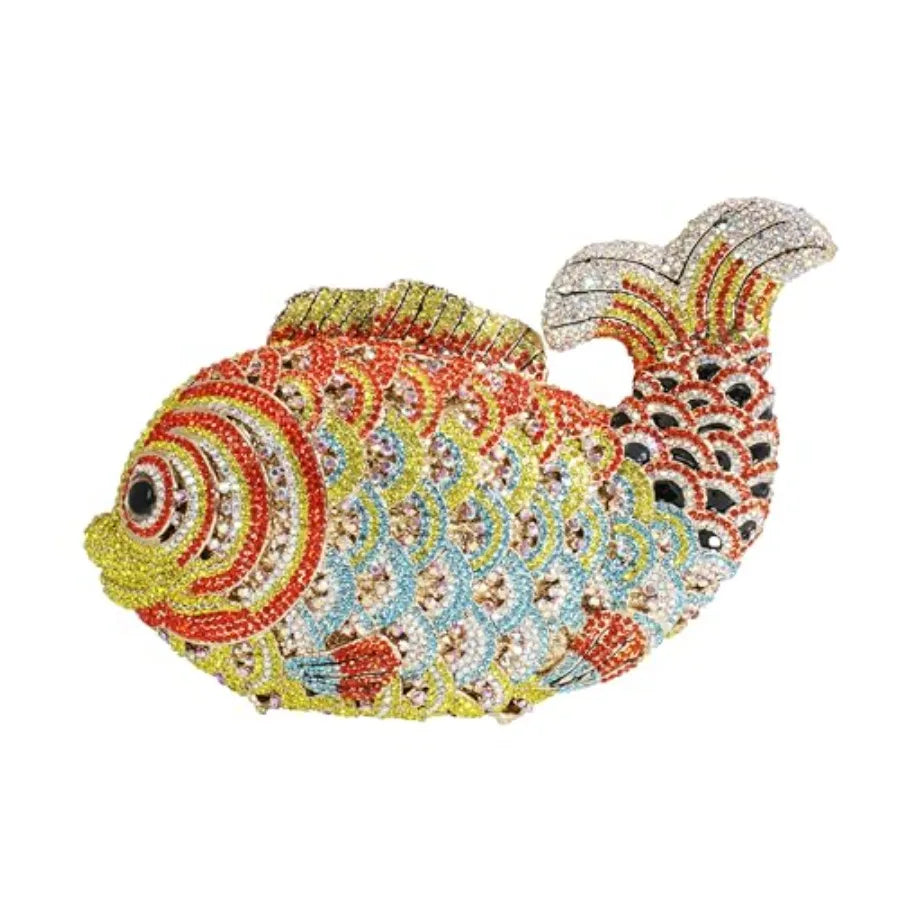 Women Mini Fish Clutch Luxury Rhinestones Purse Sparkling Banquet Handbag Wedding Party Clutch Bag
