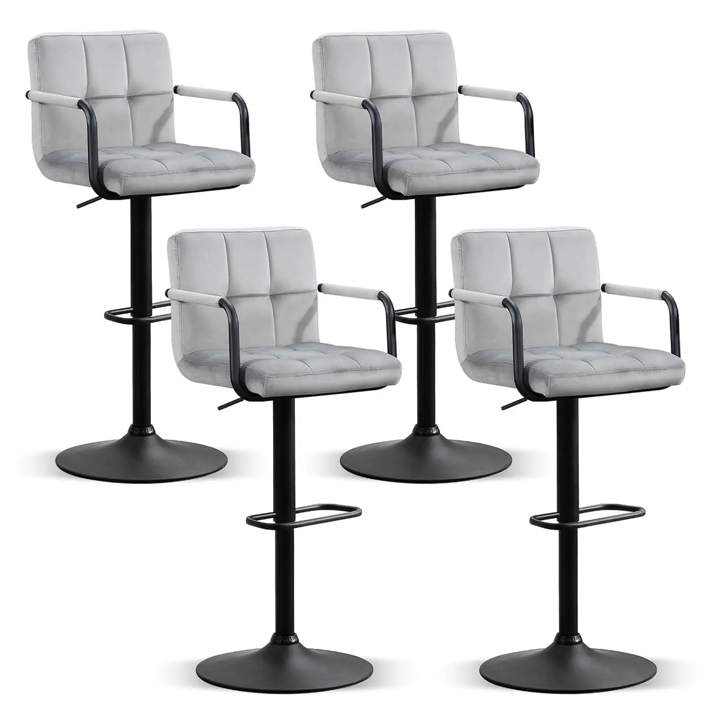 Swivel Bar Stools Set of 4, Adjustable Kitchen Counter Height BarStools with Arms, PU Leather Upholstered Bar Chair, Customized