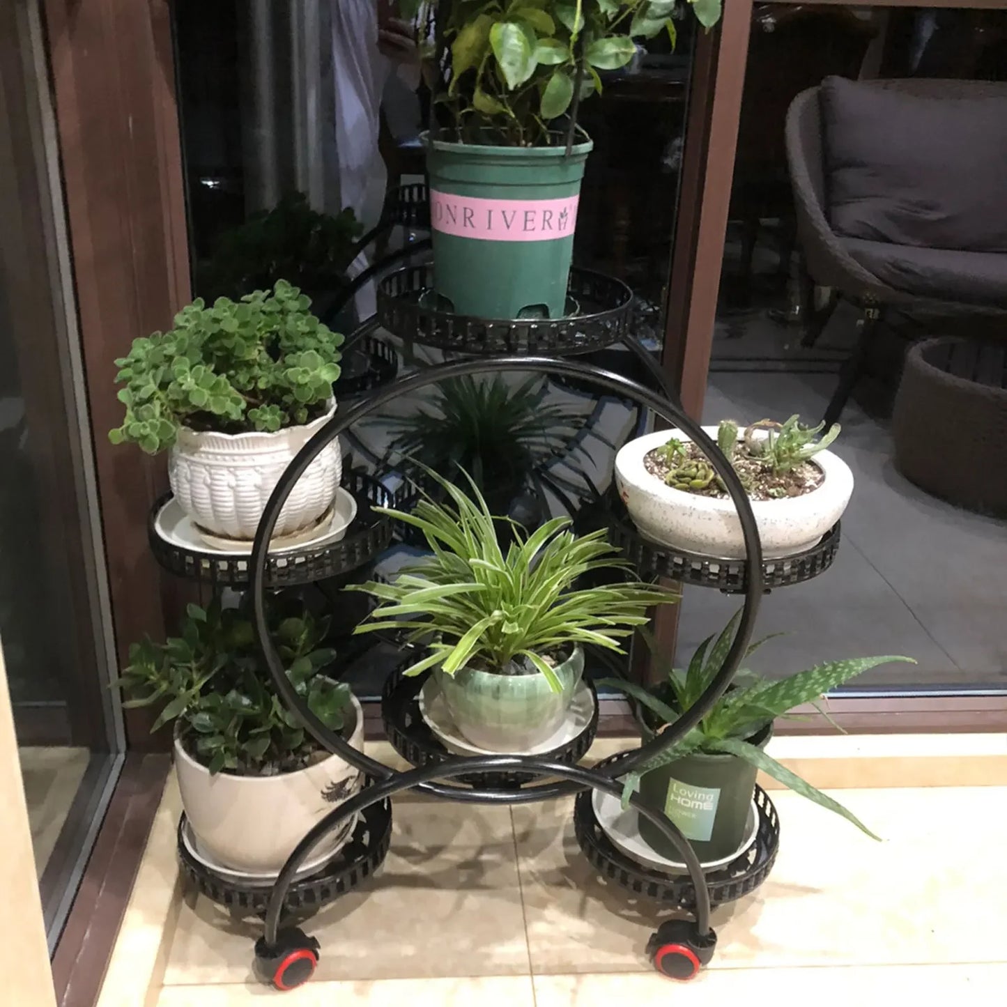 Metal Plant Stands 6 Pots Plants Flower Stand for Patio Garden Living Room Corner Balcony Bedroom Black / White