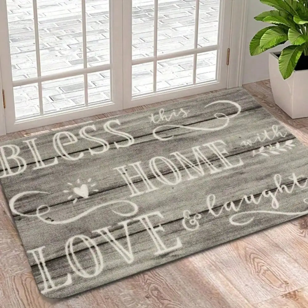 1pc Farmhouse Doormat Bless This Home Welcome Mat Non-Slip Absorbent Bathroom Rug Rustic Wood Print Inspirational Quote Mat