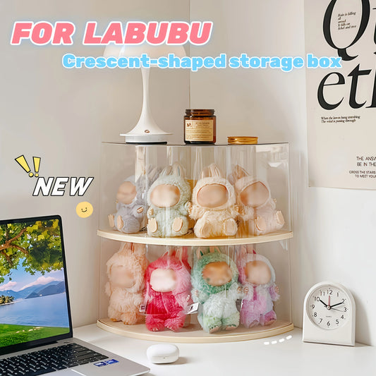 A display cabinet designed for LABUBU, featuring a dust-proof design and a crescent perfect for showcasing LABUBU's collections.