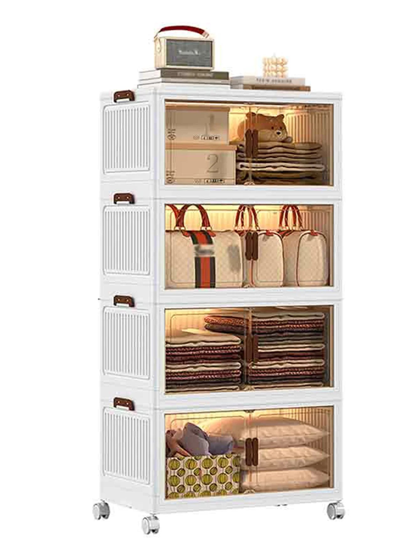 60cm 2/3/4/5 Layers Foldable Storage Cabinet with Wheels for Home Kitchen Bedroom Living Room Clothes Toy Shoes Storage Box