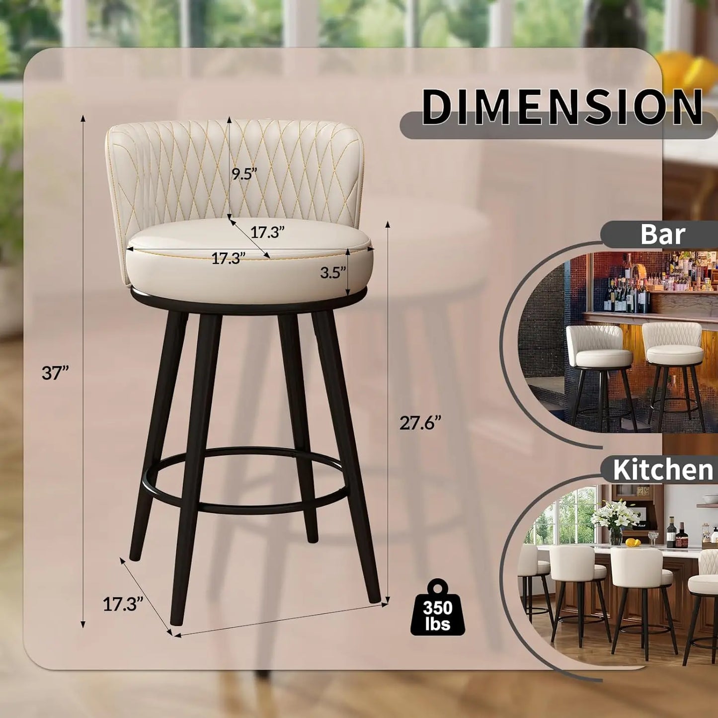 Bar Stools Set of 2, 27 Inch Barstools with Sturdy Legs, Leather Farmhouse Counter Height Bar Stool for Kitchen,, Customized