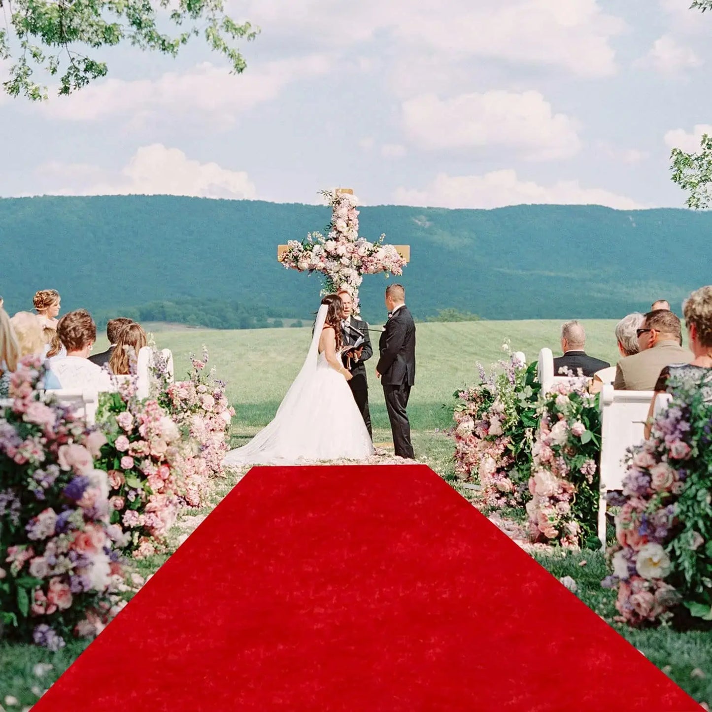 Red Carpet Runner for Party Velvet Aisle Runner for Wedding Ceremony 1 Piece-4.5ft x 20ft FT Red Aisle Runners with Carpet Tape