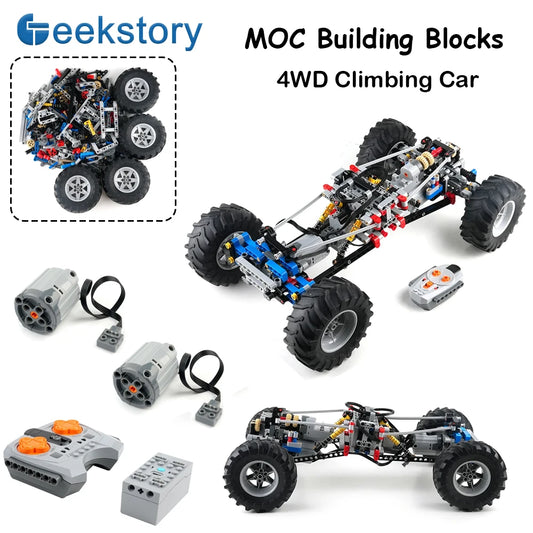 MOC 4WD Off-Road Car with Suspension Shocks 4-Wheel Drive Remote Control Power Servo Motor Climbing Toy Gift