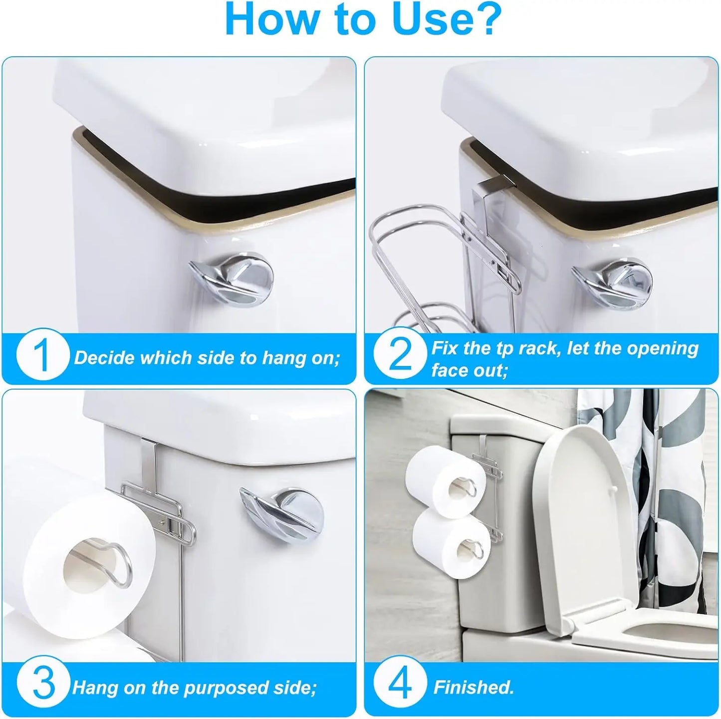 Over the Tank Toilet Paper Roll Holder Stainless Steel Bathroom Tissue Storage Rack Chrome Finish